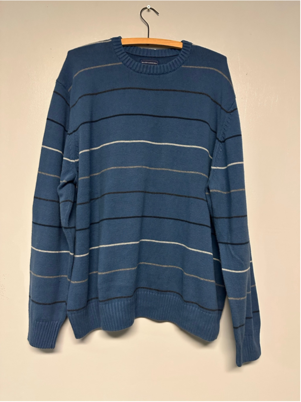 Saddlebred Crewneck Sweater Mens XL Blue Striped 100% Cotton